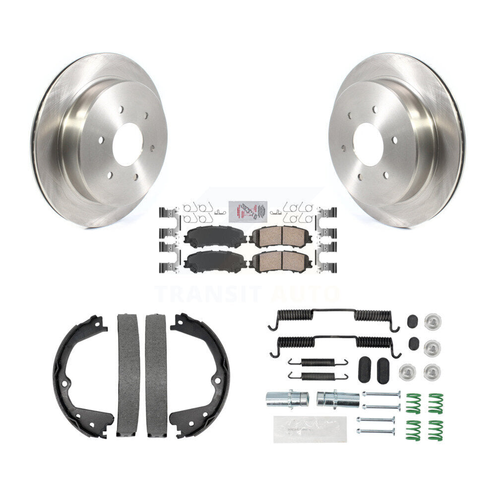 Rear Disc Rotors Ceramic Pads Parking Brake Shoes Hardware Kit For 2017-2023 Nissan TITAN K8A-108856