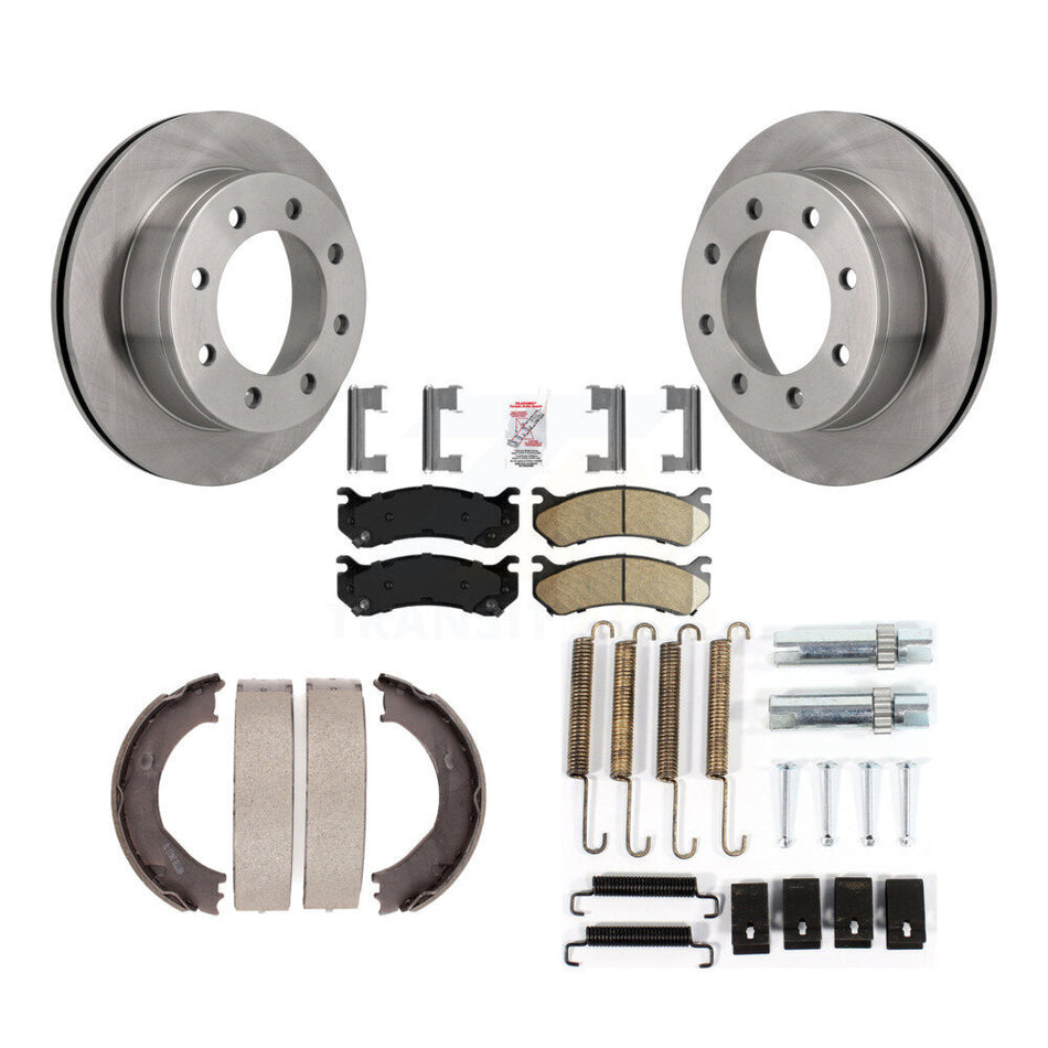 Rear Disc Rotors Ceramic Pads Parking Shoes & Hardware Kit For GMC Sierra 3500 Chevrolet K8A-108879
