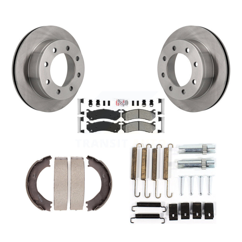 Rear Disc Rotors Semi-Metallic Pads Parking Brake Shoes Hardware Kit For GMC Sierra 3500 K8A-108880