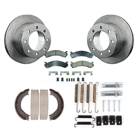 Rear Disc Rotors Ceramic Pads Parking Shoes Hardware Kit For Chevrolet Silverado 3500 GMC K8A-108883