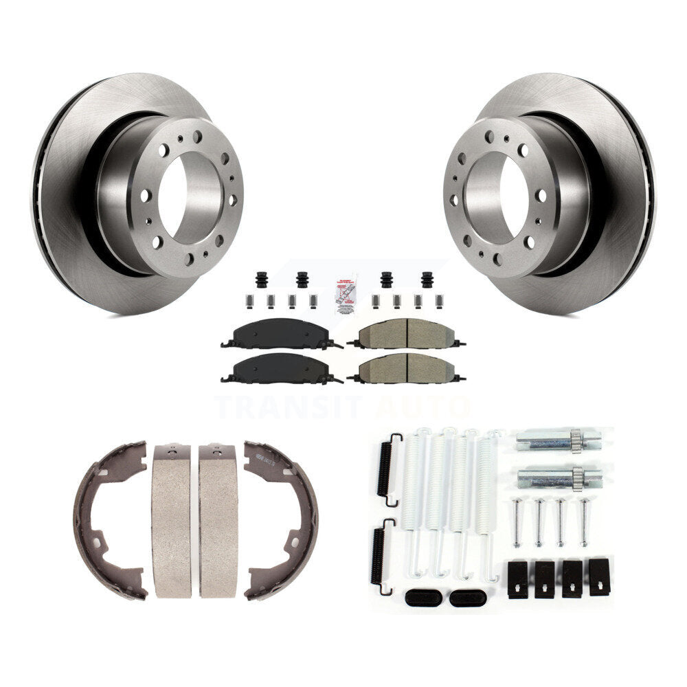 Rear Disc Rotors Semi-Metallic Pads Parking Brake Shoes And Hardware Kit For Ram 1500 K8A-108916