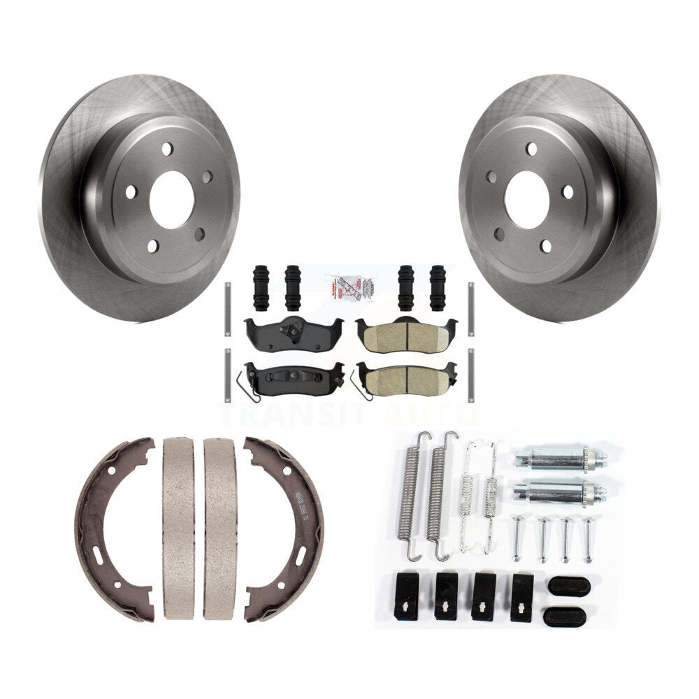 Rear Disc Rotors Ceramic Pads Parking Brake Shoes & Hardware Kit For Jeep Grand Cherokee K8A-108936