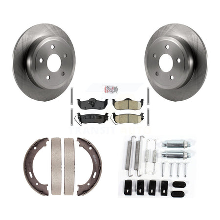 Rear Disc Rotors Ceramic Pads Parking Brake Shoes & Hardware Kit For Jeep Grand Cherokee K8A-108937