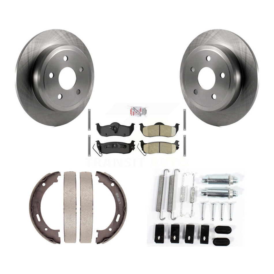 Rear Disc Rotors Ceramic Pads Parking Brake Shoes & Hardware Kit For Jeep Grand Cherokee K8A-108937