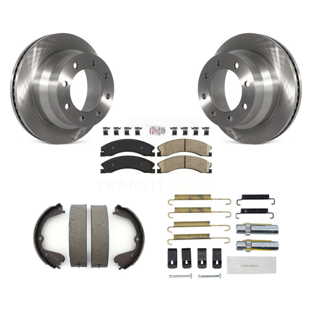Rear Disc Rotors Ceramic Pads Parking Shoes & Hardware Kit For Chevrolet Express 3500 GMC K8A-108943