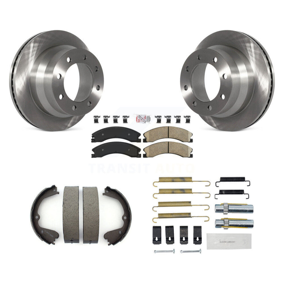 Rear Disc Rotors Ceramic Pads Parking Shoes & Hardware Kit For Chevrolet Express 3500 GMC K8A-108943