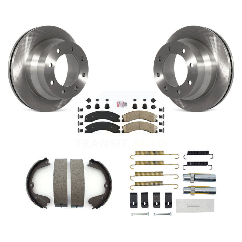 Rear Disc Rotors Ceramic Pads Parking Shoes & Hardware Kit For Chevrolet Express 3500 GMC K8A-108944