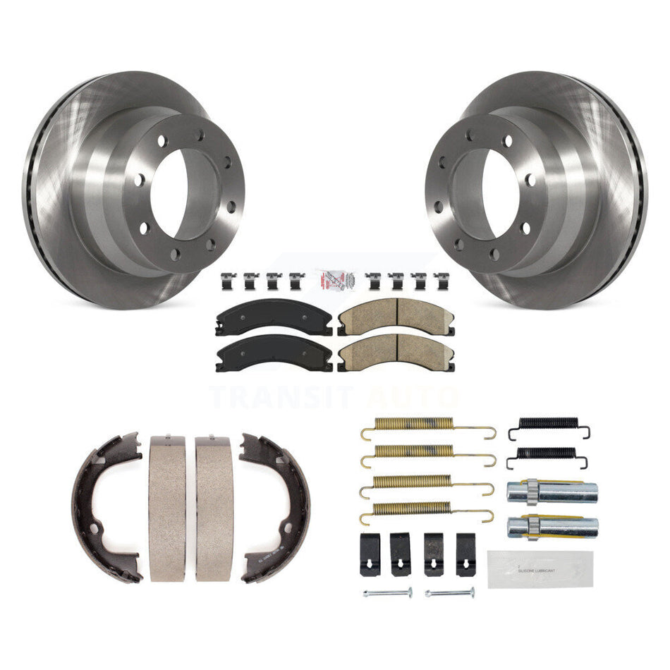 Rear Disc Rotors Ceramic Pads Parking Brake Shoes And Hardware Kit For GMC Savana 3500 K8A-108946
