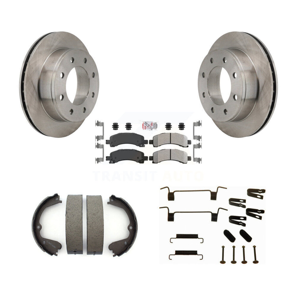 Rear Disc Rotors Semi-Metallic Pads Parking Brake Shoes Hardware Kit For GMC Savana 3500 K8A-108948