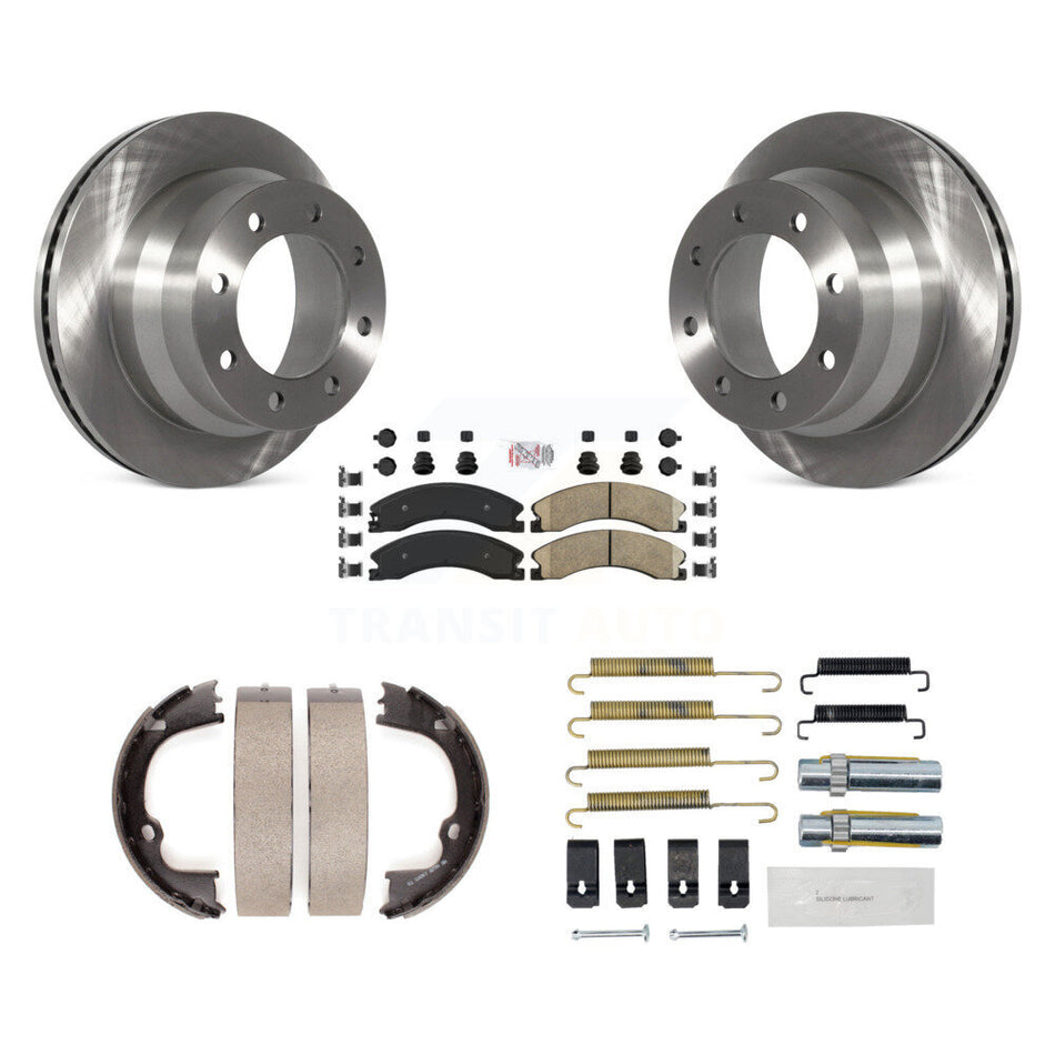 Rear Disc Rotors Ceramic Pads Parking Brake Shoes And Hardware Kit For GMC Savana 3500 K8A-108949