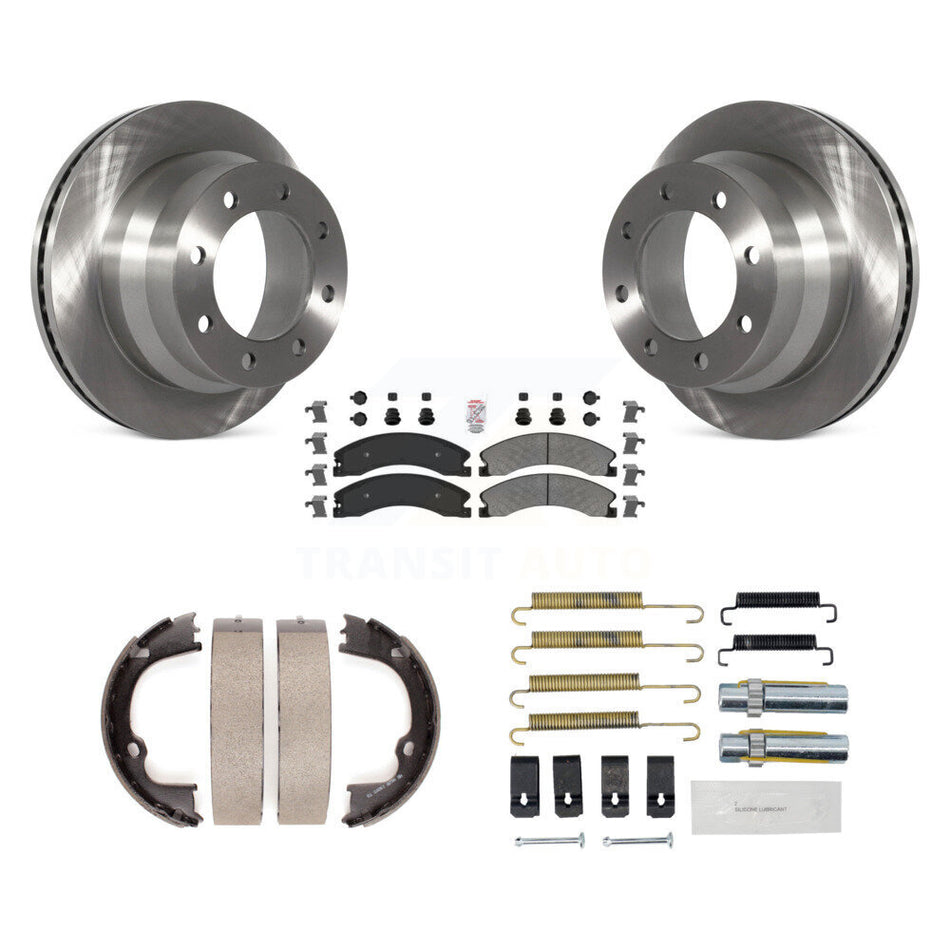 Rear Disc Rotors Semi-Metallic Pads Parking Brake Shoes Hardware Kit For GMC Savana 3500 K8A-108950