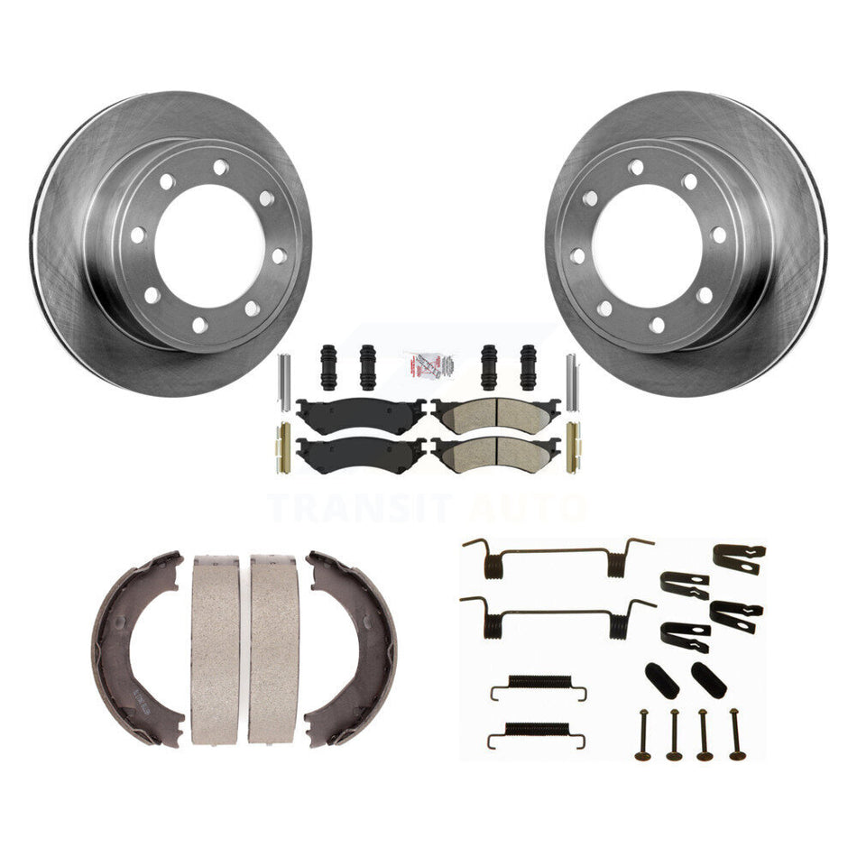 Rear Disc Rotors Semi-Metallic Pads Parking Shoes Hardware Kit For Ford E-350 Super Duty K8A-108988