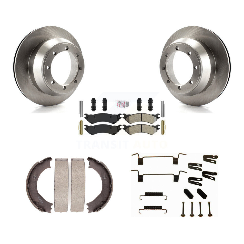 Rear Disc Rotors Semi-Metallic Pads Parking Shoes Hardware Kit For Ford E-350 Super Duty K8A-108990