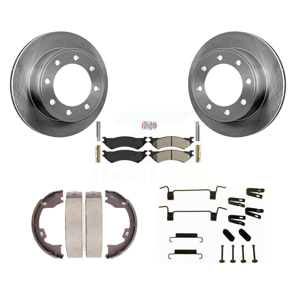 Rear Disc Rotors Semi-Metallic Pads Parking Shoes Hardware Kit For Ford E-350 Super Duty K8A-108995