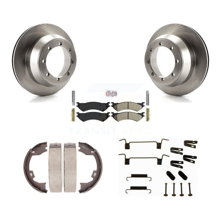 Rear Disc Rotors Semi-Metallic Pads Parking Shoes Hardware Kit For Ford E-350 Super Duty K8A-108997