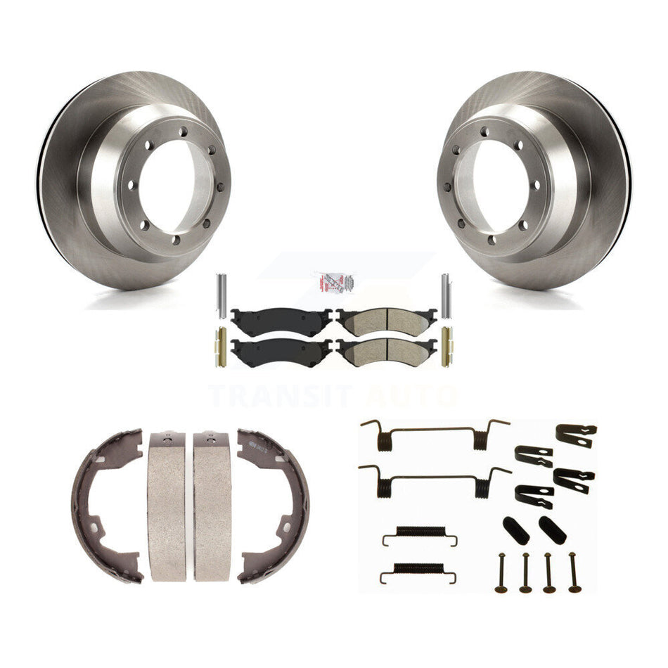 Rear Disc Rotors Semi-Metallic Pads Parking Shoes Hardware Kit For Ford E-350 Super Duty K8A-108997