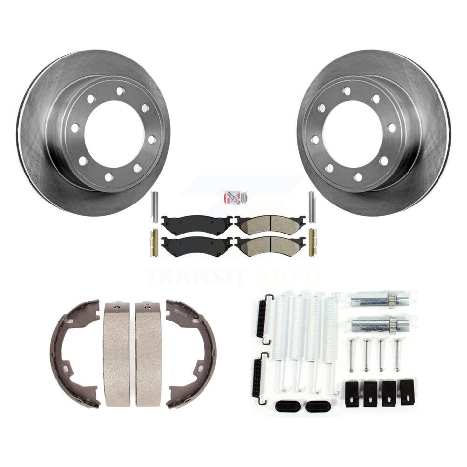 Rear Disc Rotors Semi-Metallic Pads Parking Brake Shoes And Hardware Kit For Ford E-150 K8A-108999