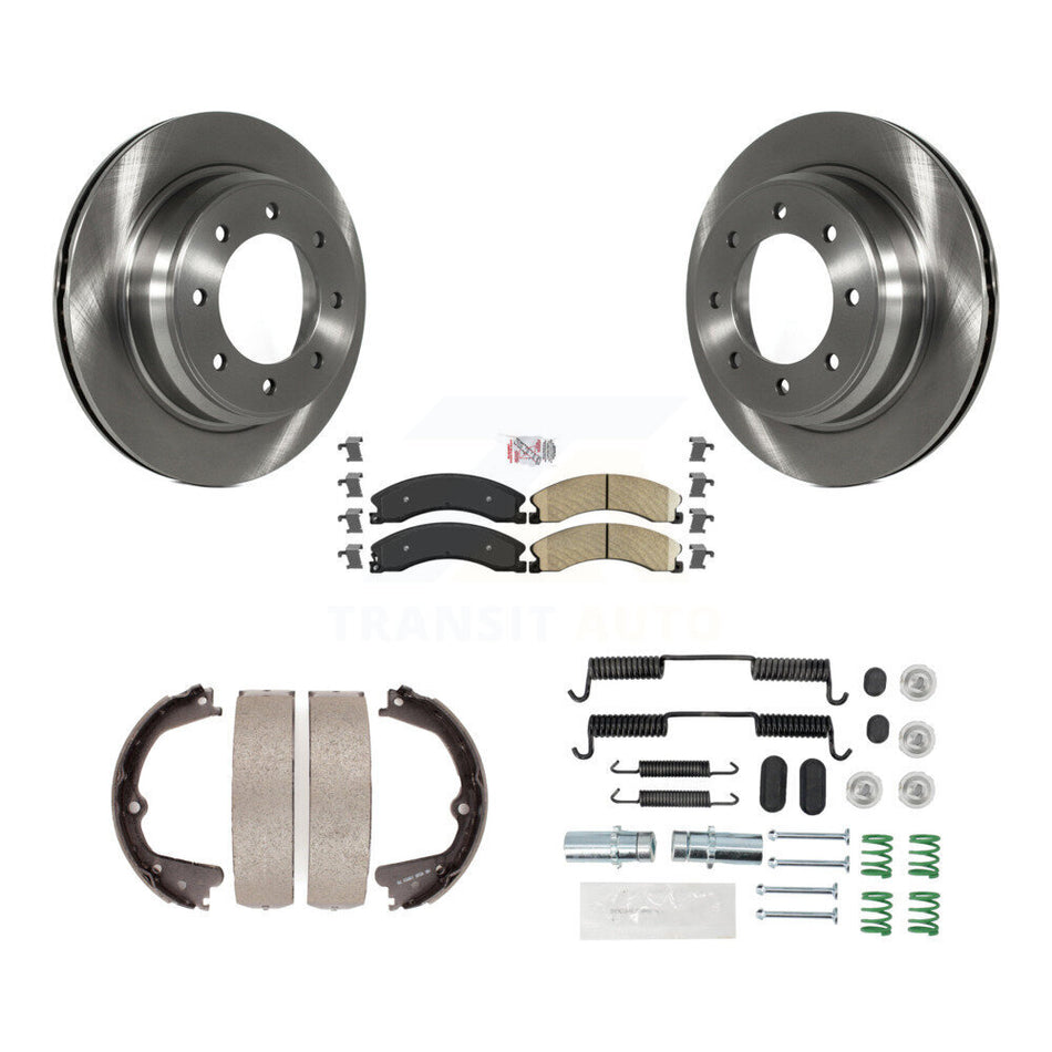 Rear Disc Rotors Ceramic Pads Parking Shoes Hardware Kit For Nissan NV2500 NV3500 NV1500 K8A-109001