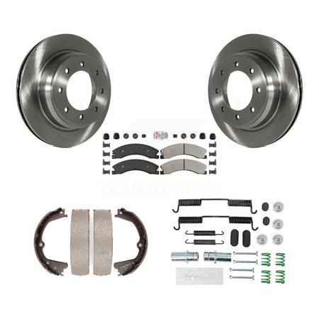 Rear Disc Rotors Semi-Metallic Pads Parking Shoes & Hardware Kit For Nissan NV2500 NV3500 K8A-109002