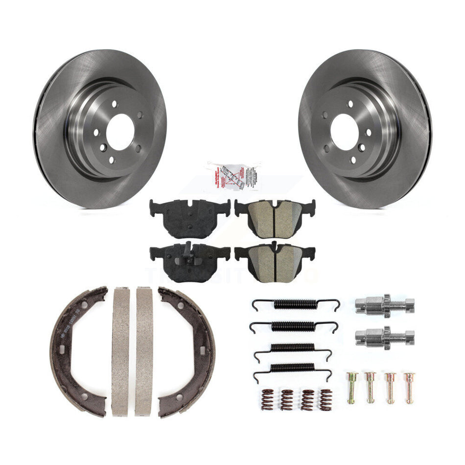 Rear Disc Rotors Semi-Metallic Pads Parking Shoes Hardware Kit For BMW 335i xDrive 335xi K8A-109014