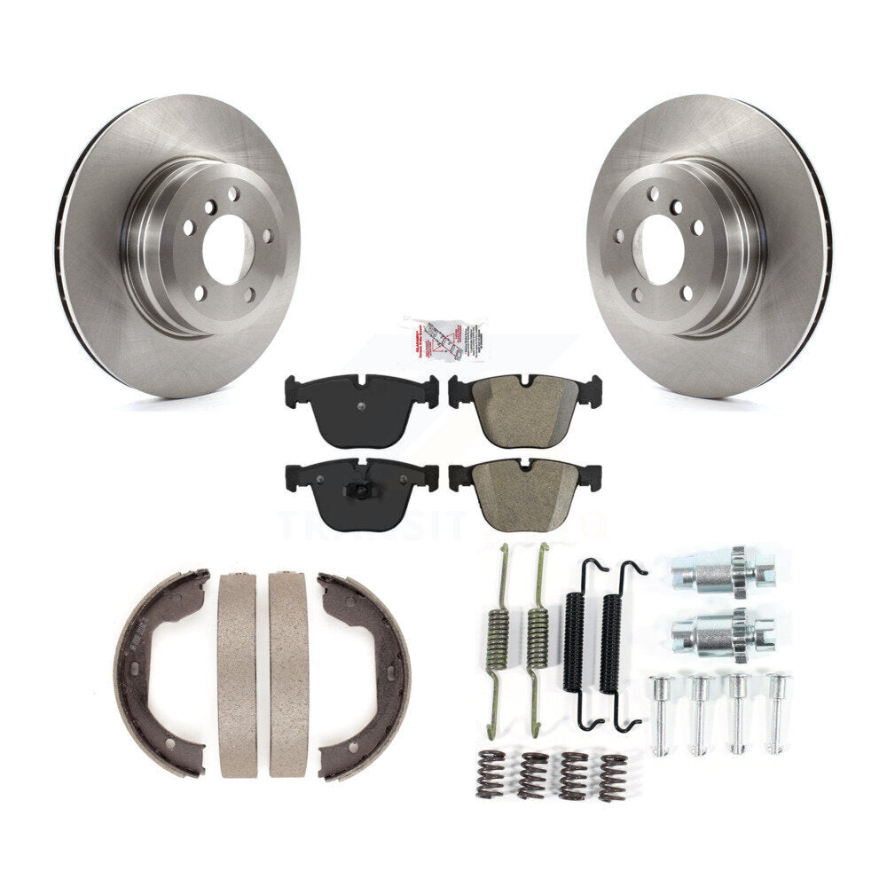 Rear Disc Rotors Semi-Metallic Pads Parking Brake Shoes And Hardware Kit For BMW X5 X6 K8A-109016