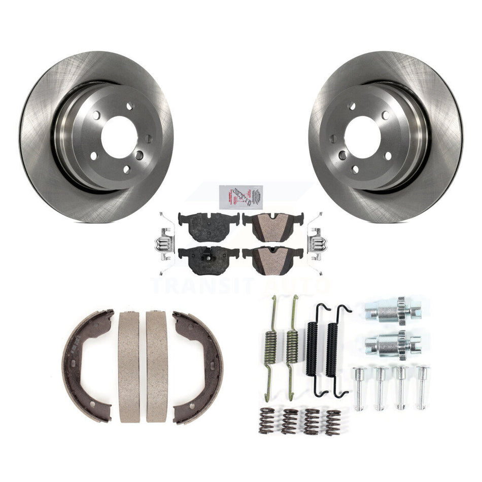 Rear Disc Rotors Semi-Metallic Pads Parking Shoes Hardware Kit For BMW 530xi 528i xDrive K8A-109018
