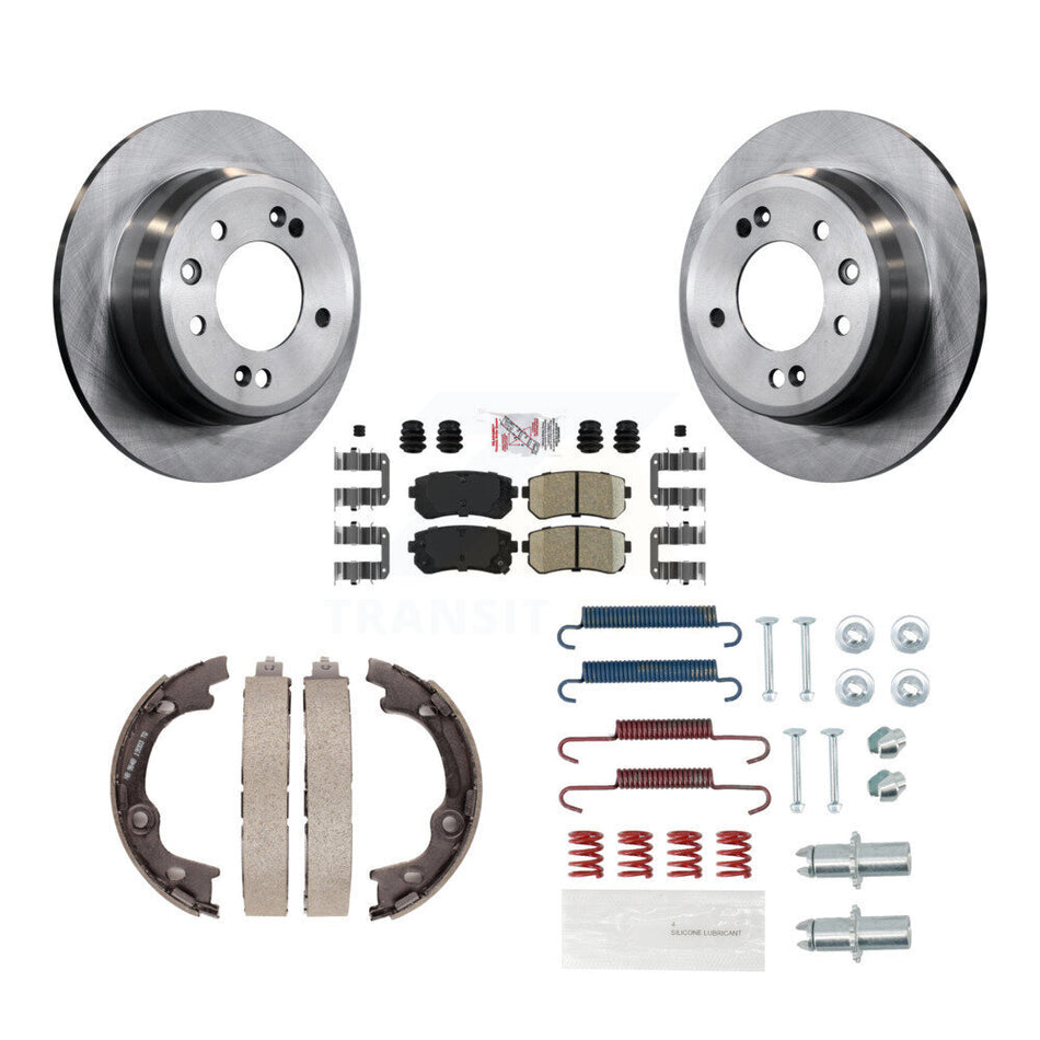 Rear Disc Rotors Ceramic Pads Parking Shoes Hardware Kit For 2010-2015 Hyundai Tucson FWD K8A-109023