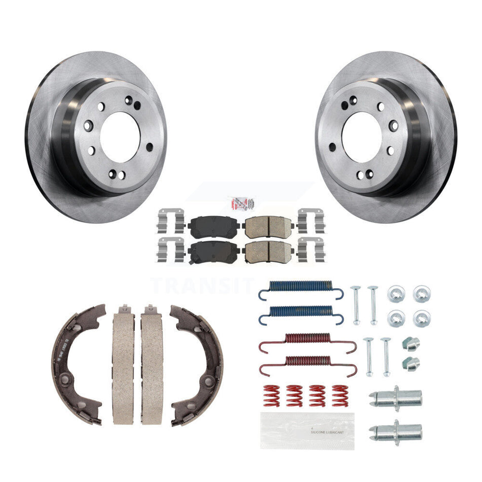 Rear Disc Rotors Ceramic Pads Parking Shoes Hardware Kit For 2010-2015 Hyundai Tucson FWD K8A-109025