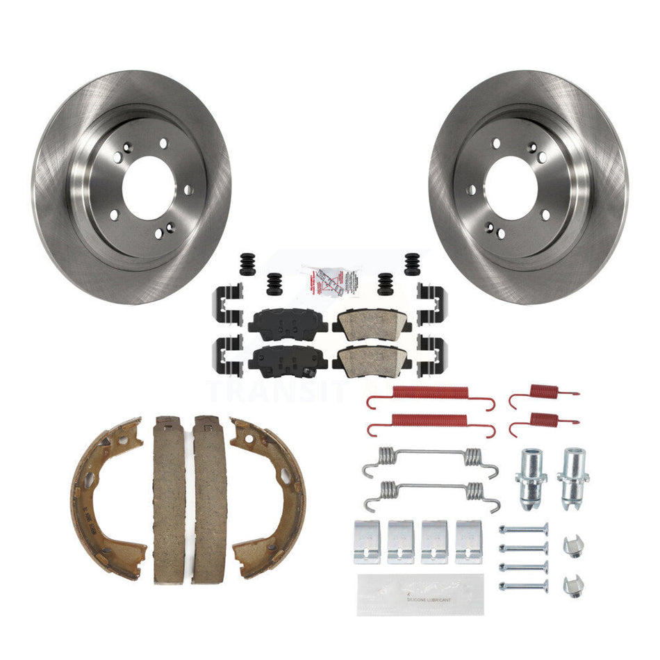 Rear Disc Rotors Ceramic Pads Parking Brake Shoes & Hardware Kit For Hyundai Sonata Azera K8A-109031