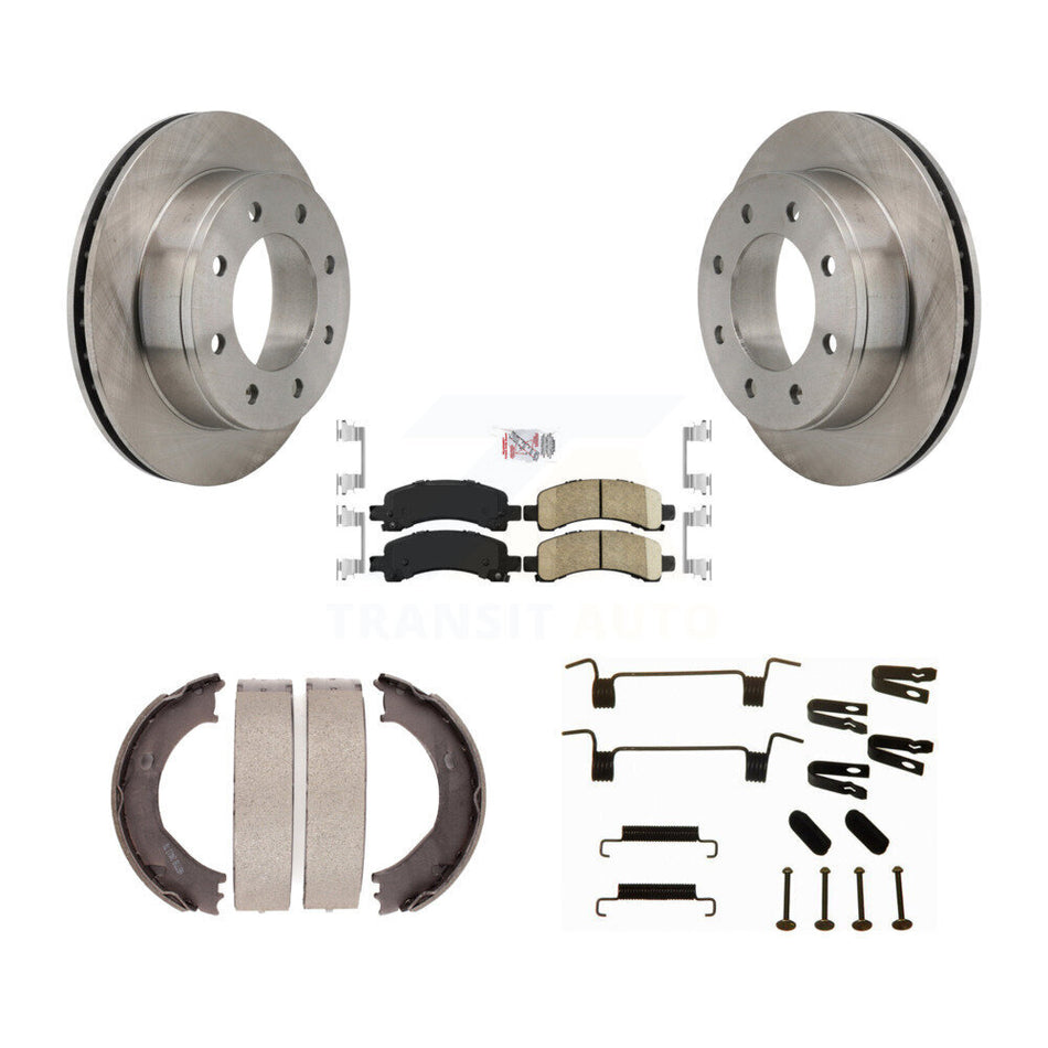 Rear Disc Rotors Ceramic Pads Parking Shoes & Hardware Kit For Chevrolet Express 2500 GMC K8A-109036