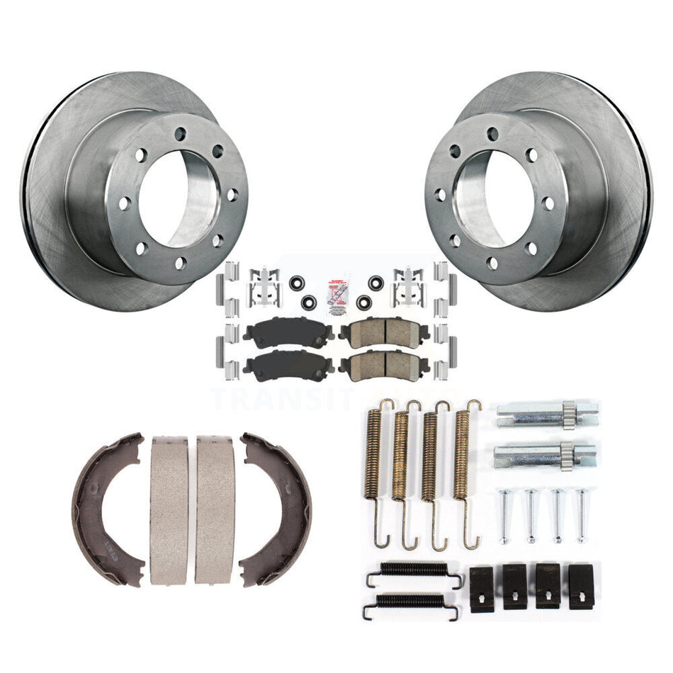 Rear Disc Rotors Ceramic Pads Parking Brake Shoes & Hardware Kit For 2001 GMC Sierra 3500 K8A-109048