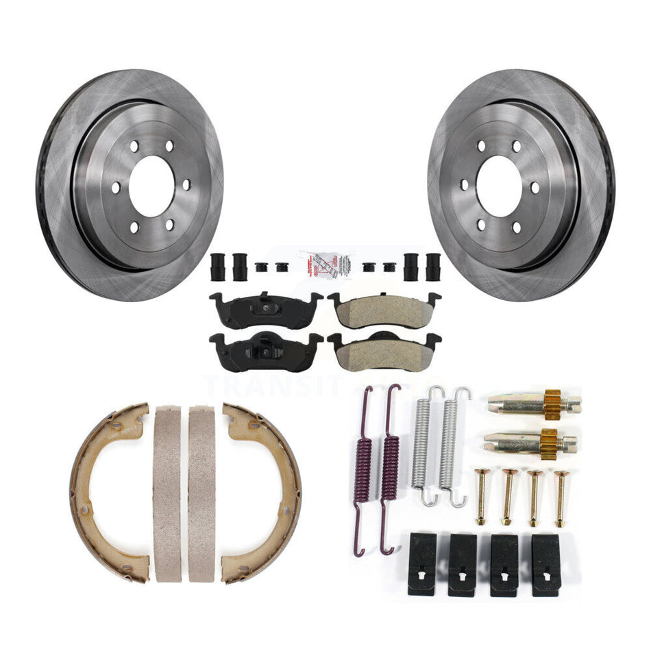 Rear Disc Rotors Semi-Metallic Pads Parking Brake Shoes Hardware Kit For Ford Expedition K8A-109049