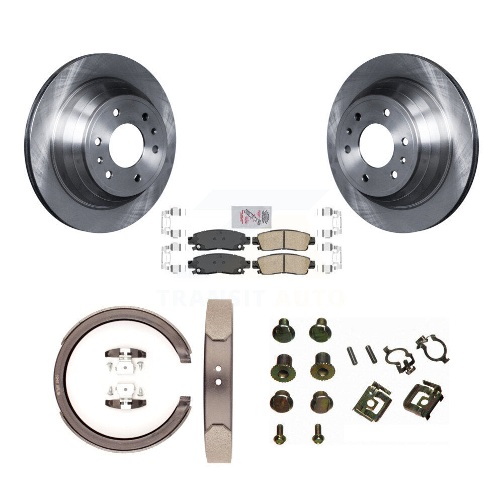 Rear Disc Rotors Ceramic Pads Parking Shoes Hardware Kit For Chevrolet GMC Trailblazer XL K8A-109052