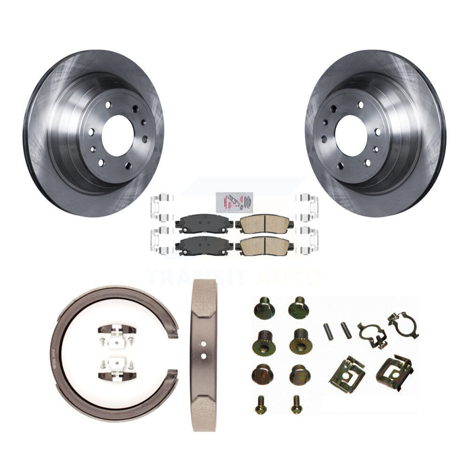 Rear Disc Rotors Ceramic Pads Parking Shoes Hardware Kit For Chevrolet GMC Trailblazer XL K8A-109052