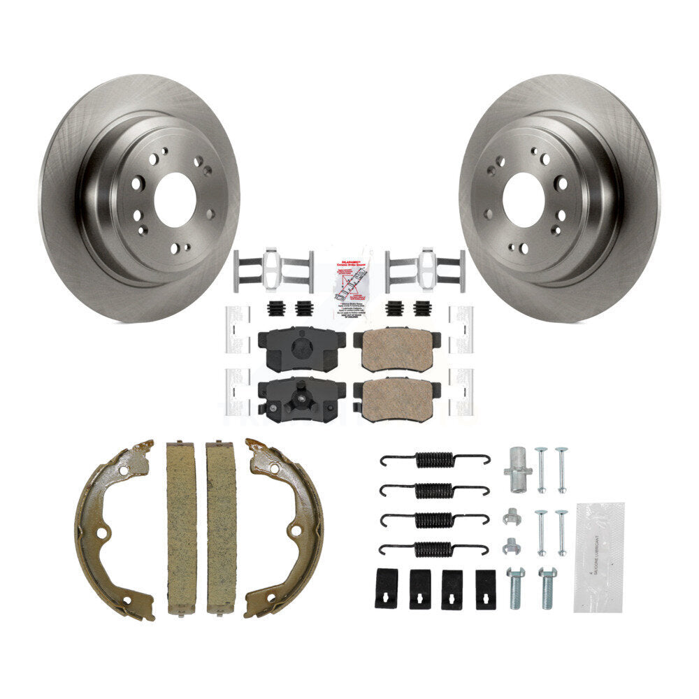 Rear Disc Rotors Ceramic Pads Parking Brake Shoes Hardware Kit For Honda Accord Crosstour K8A-109067