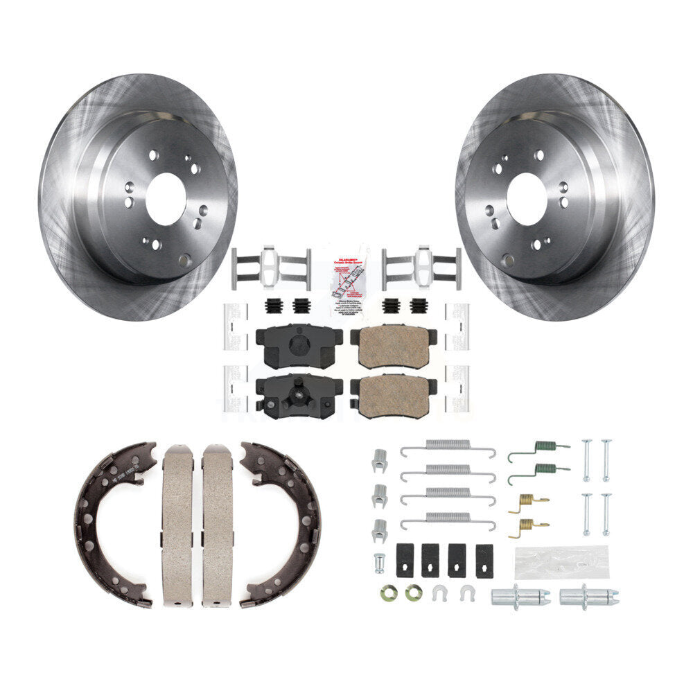 Rear Disc Rotors Ceramic Pads Parking Brake Shoes & Hardware Kit For Honda CR-V Acura RDX K8A-109069