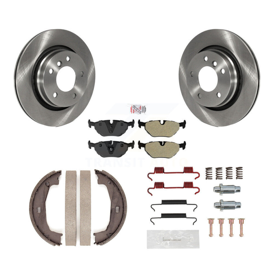 Rear Disc Rotors Semi-Metallic Pads Parking Shoes & Hardware Kit For BMW 325Ci 325i 328i K8A-109073