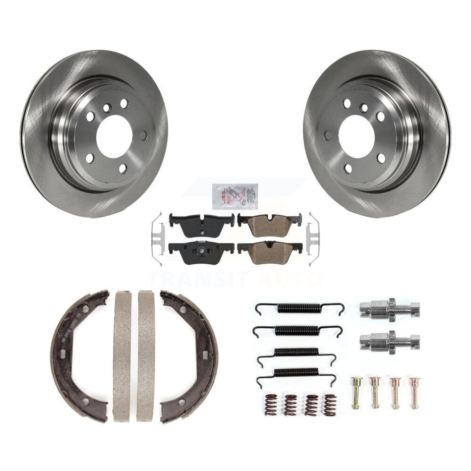 Rear Disc Rotors Semi-Metallic Pads Parking Shoes & Hardware Kit For BMW 328i xDrive 330i K8A-109085
