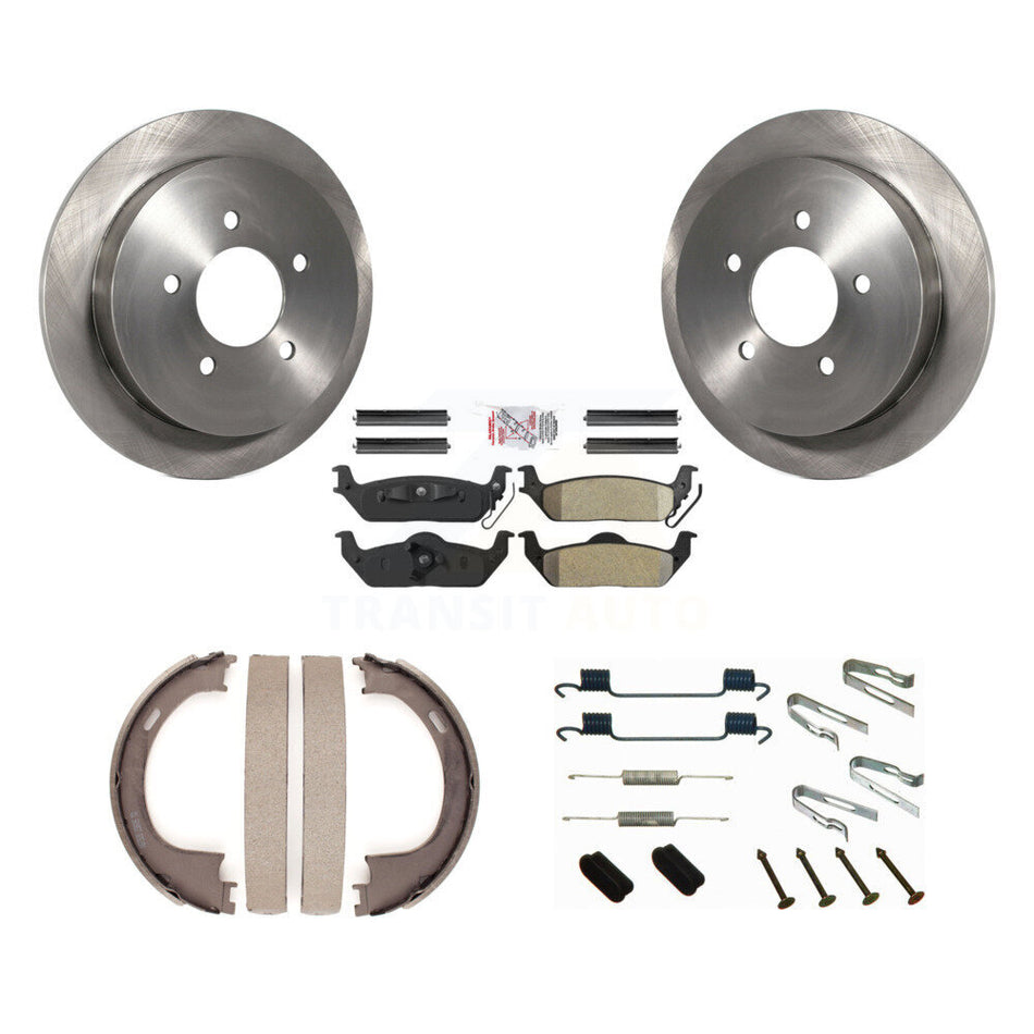 Rear Disc Rotors Semi-Metallic Pads Parking Brake Shoes And Hardware Kit For Ford F-150 K8A-109103