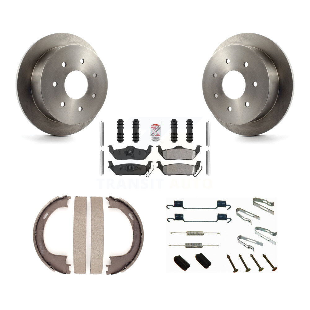 Rear Disc Rotors Semi-Metallic Pads Parking Brake Shoes And Hardware Kit For Ford F-150 K8A-109108