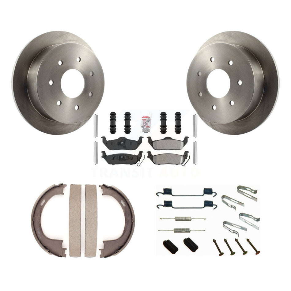Rear Disc Rotors Semi-Metallic Pads Parking Brake Shoes And Hardware Kit For Ford F-150 K8A-109108