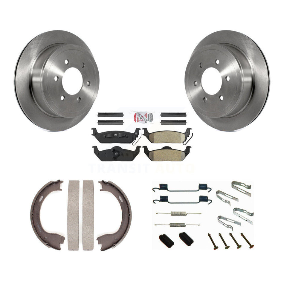 Rear Disc Rotors Semi-Metallic Pads Parking Brake Shoes And Hardware Kit For Ford F-150 K8A-109109