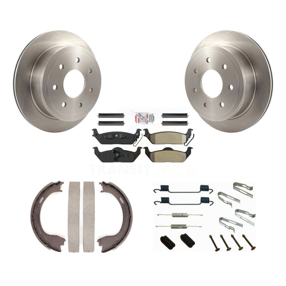 Rear Disc Rotors Semi-Metallic Pads Parking Brake Shoes And Hardware Kit For Ford F-150 K8A-109110