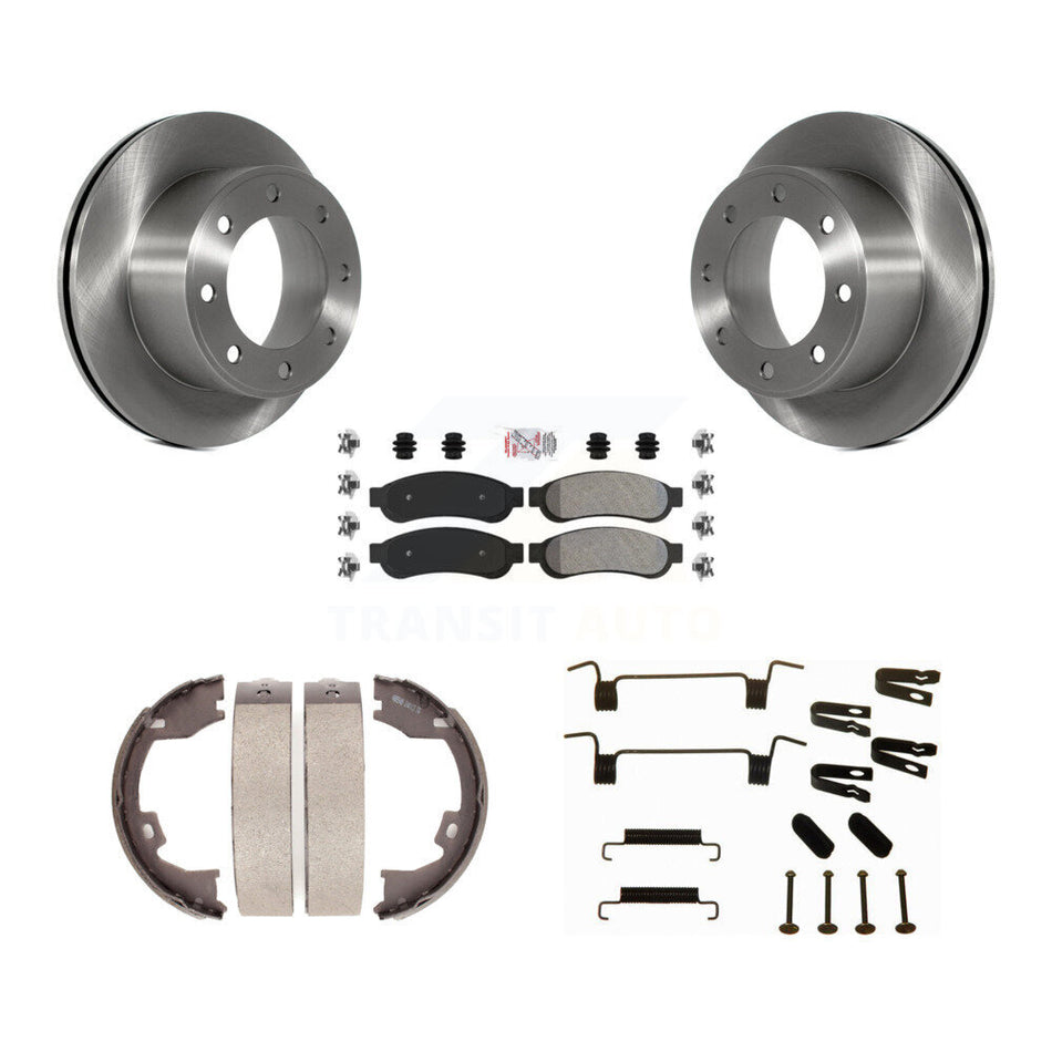 Rear Disc Rotors Semi-Metallic Pads Parking Shoes Hardware Kit For Ford F-250 Super Duty K8A-109123