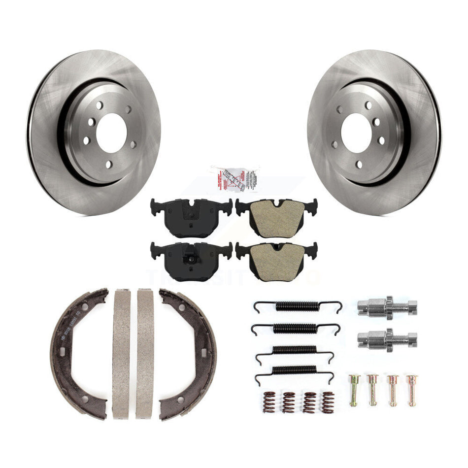 Rear Disc Rotors Semi-Metallic Pads Parking Shoes & Hardware Kit For BMW 330Ci 330i 330xi K8A-109157