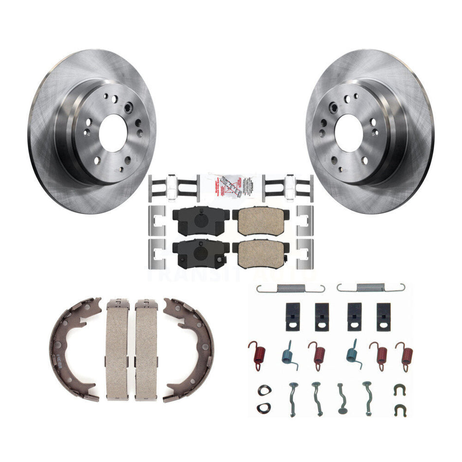 Rear Disc Rotors Ceramic Pads Parking Brake Shoes Hardware Kit For Acura TL Honda Element K8A-109168