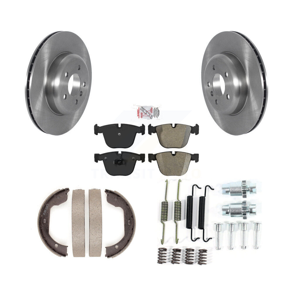 Rear Disc Rotors Semi-Metallic Pads Parking Shoes & Hardware Kit For BMW 535i GT xDrive 7 K8A-109182