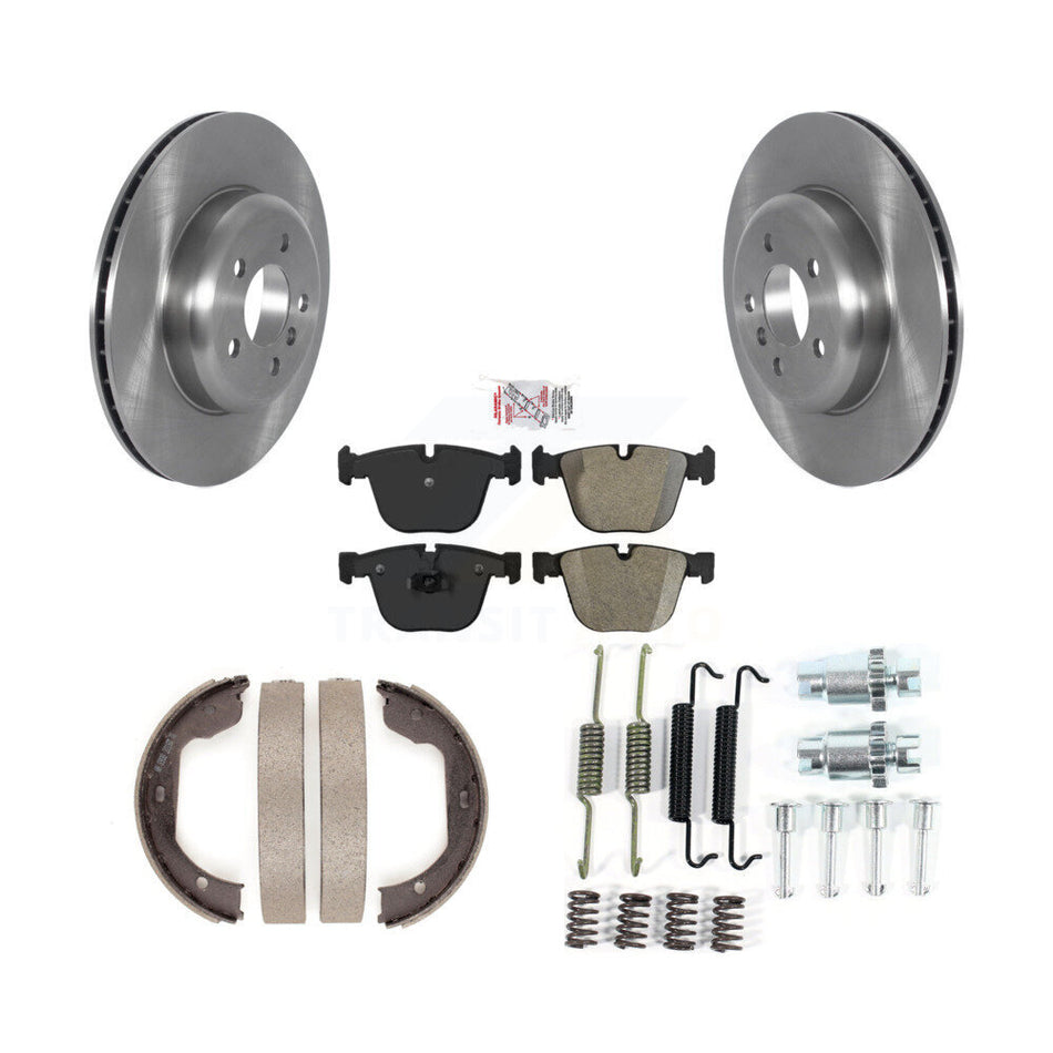 Rear Disc Rotors Semi-Metallic Pads Parking Shoes & Hardware Kit For BMW 535i GT xDrive 7 K8A-109182