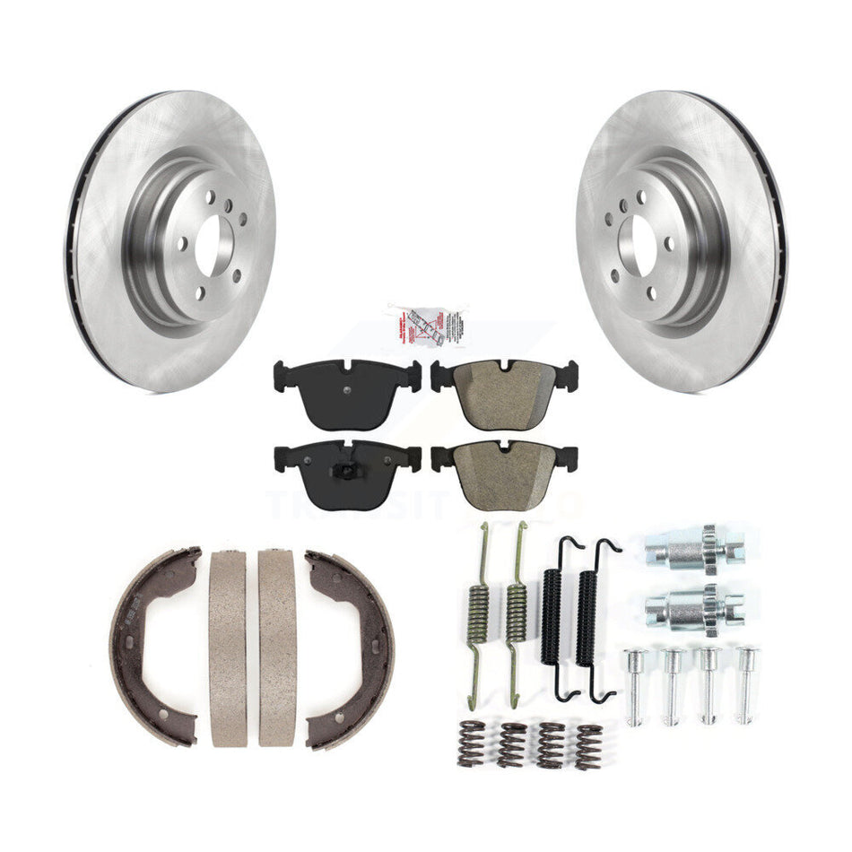 Rear Disc Rotors Semi-Metallic Pads Parking Shoes Hardware Kit For BMW 750i xDrive 750Li K8A-109183