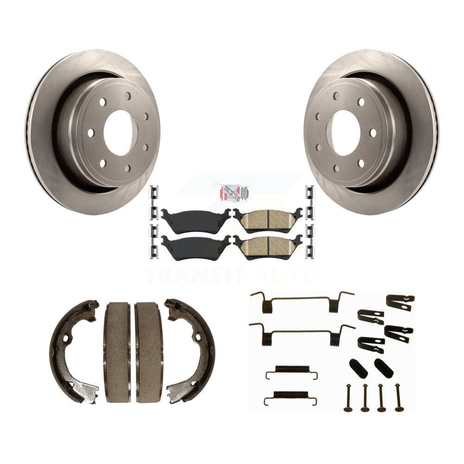 Rear Disc Rotors Ceramic Pads Parking Shoes Hardware Kit For Ford F-150 With 7 Lug Wheels K8A-109188
